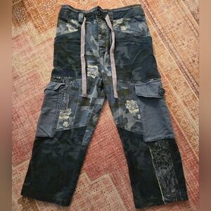 Free People Cargo Pants with Distressed Patchwork